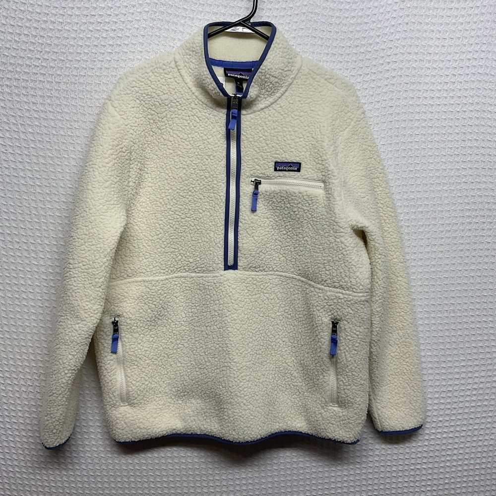 Patagonia Pullover Womens XL Natural Retro Pile Fleece Marsupial Hiking WornOnce